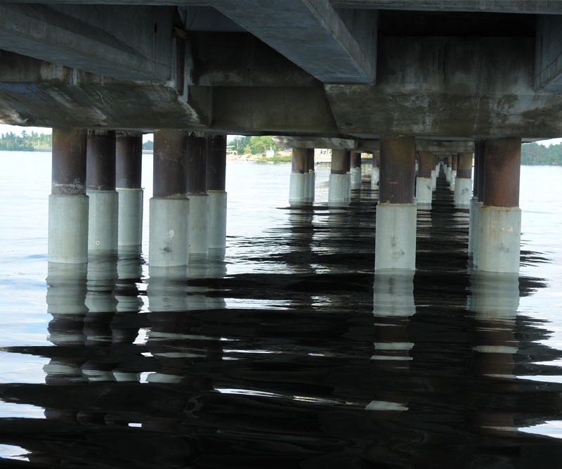 Typical pile bent with completed repairs.